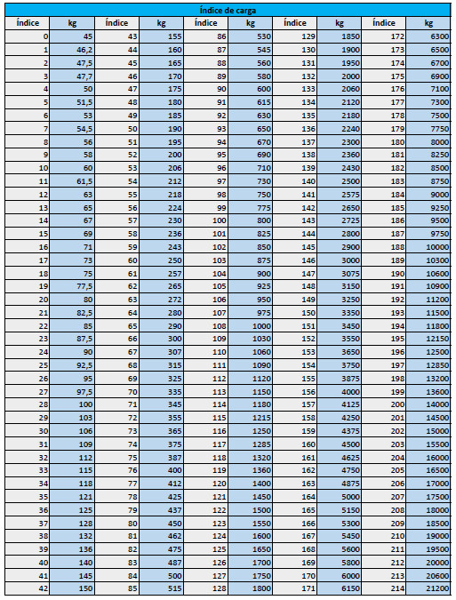 &Iacute;ndices de carga
